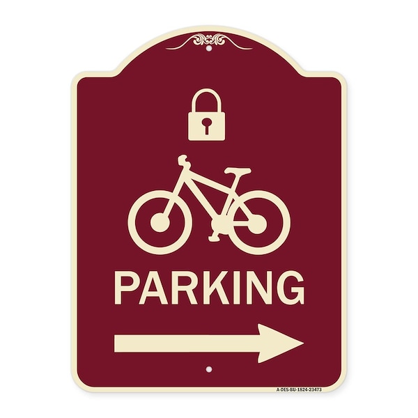 Parking W/ Lock Cycle & Right Arrow Heavy-Gauge Aluminum Sign, 24" x 18", BU-1824-23473